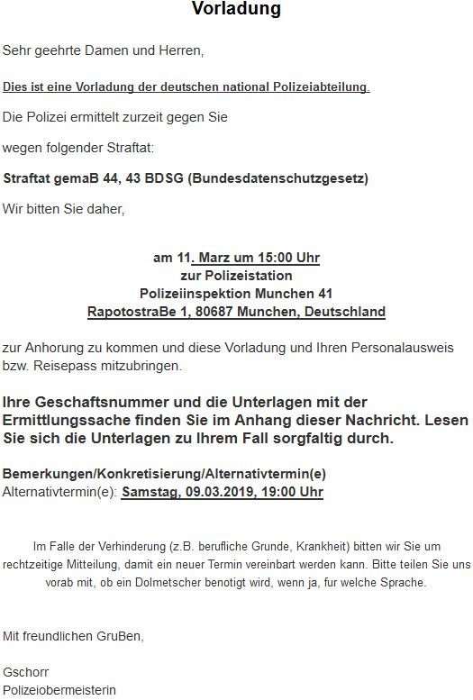 Vermeintliche Polizeiliche Vorladung