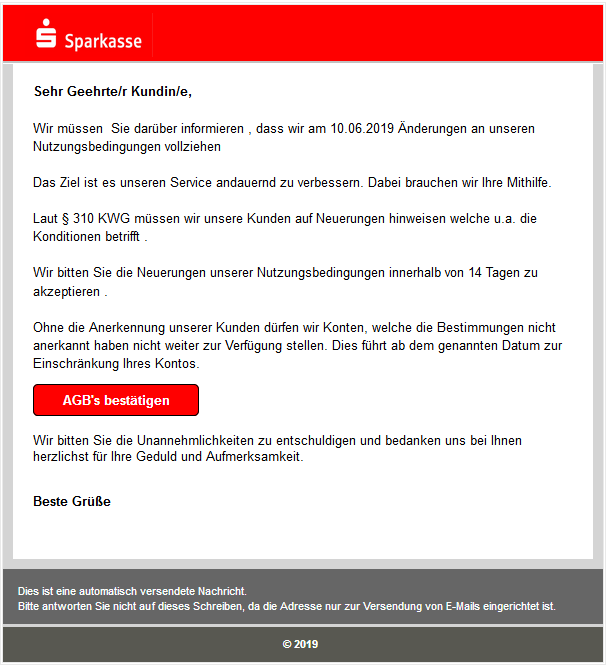 Vorsicht ist geboten vor solchen E-Mails! Vorsicht ist geboten vor solchen E-Mails!