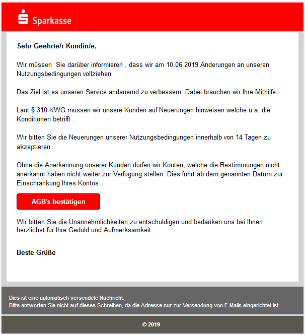 Vorsicht ist geboten vor solchen E-Mails!