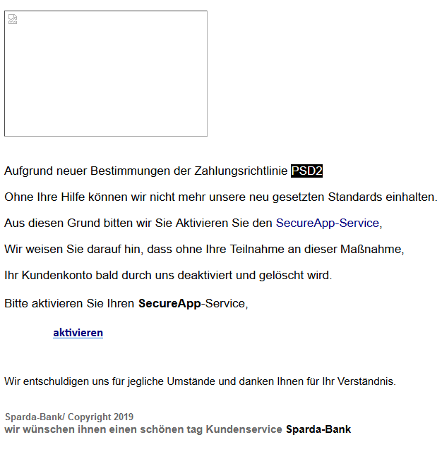 Beispiel einer Phishing - E-Mail Beispiel einer Phishing - E-Mail