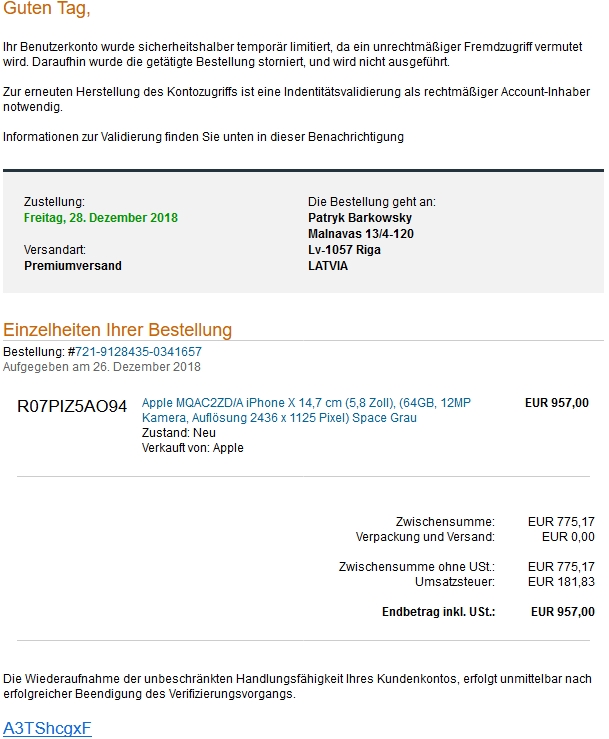 Ein Beispiel für einen Betrugsversuch. Ein Beispiel für einen Betrugsversuch.