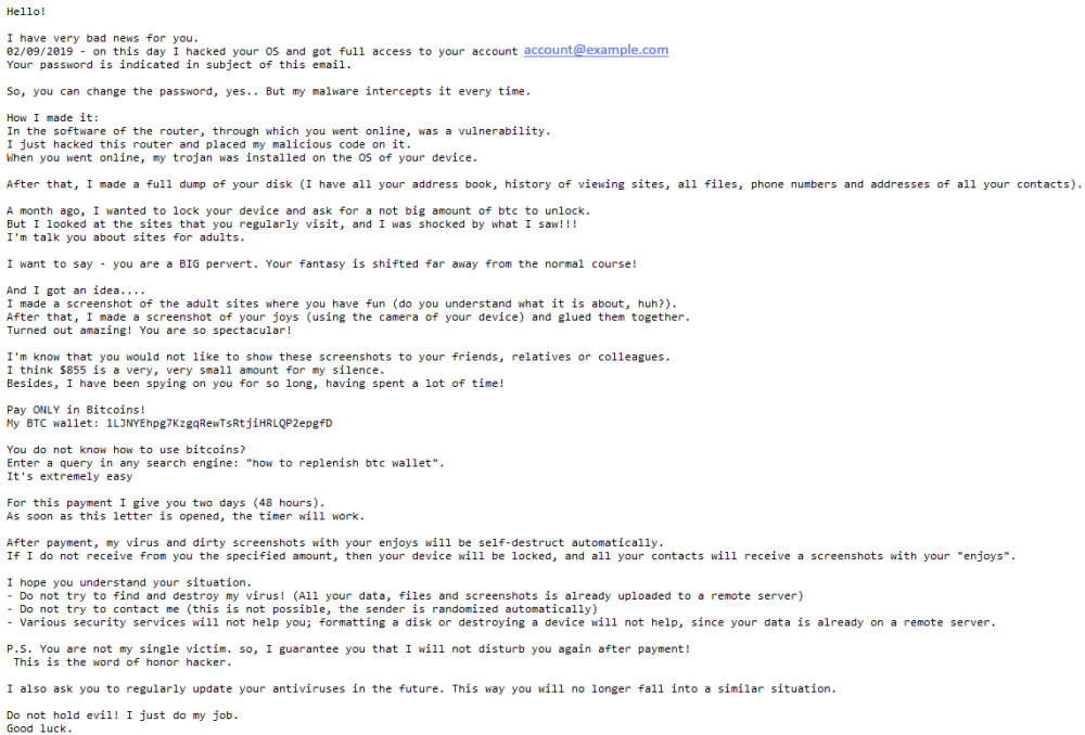 Beispiel E-Mail einer Erpressung Beispiel E-Mail einer Erpressung