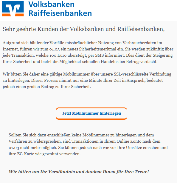 Beispiel einer Phishing - E-Mail Beispiel einer Phishing - E-Mail