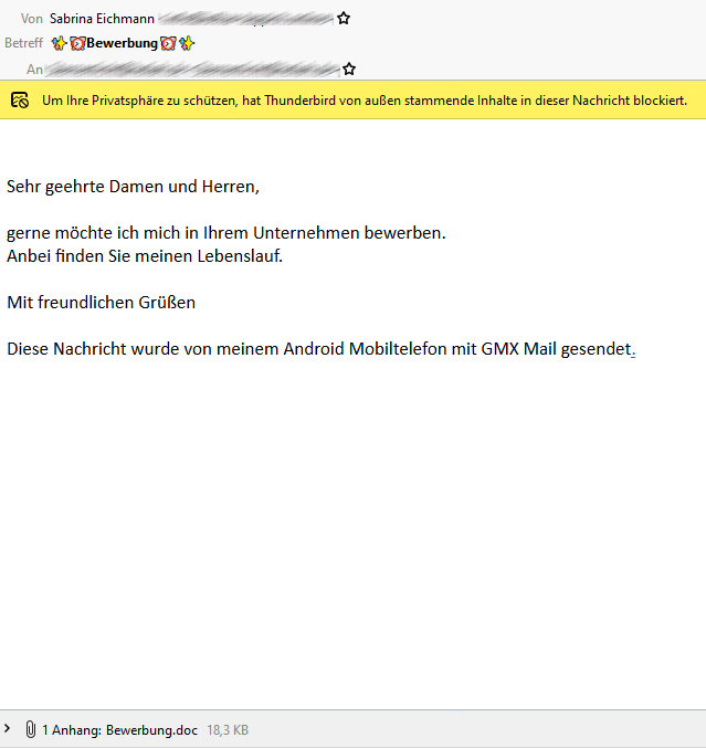 Beinhaltet gefährlichen Anhang Beinhaltet gefährlichen Anhang