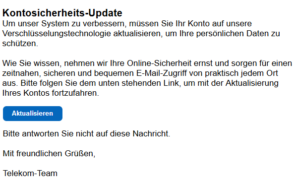 Vermeintliches Sicherheitsupdate ist eine Phishing E-Mail Vermeintliches Sicherheitsupdate ist eine Phishing E-Mail