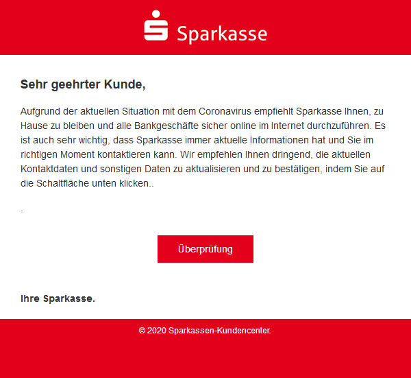 Phishing - E-Mail im Namen der Sparkasse