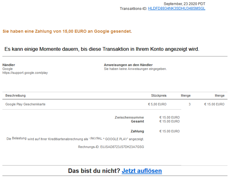 Phishing - E-Mail: Beispiel