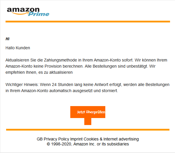 Beispiel einer Phishing - E-Mail