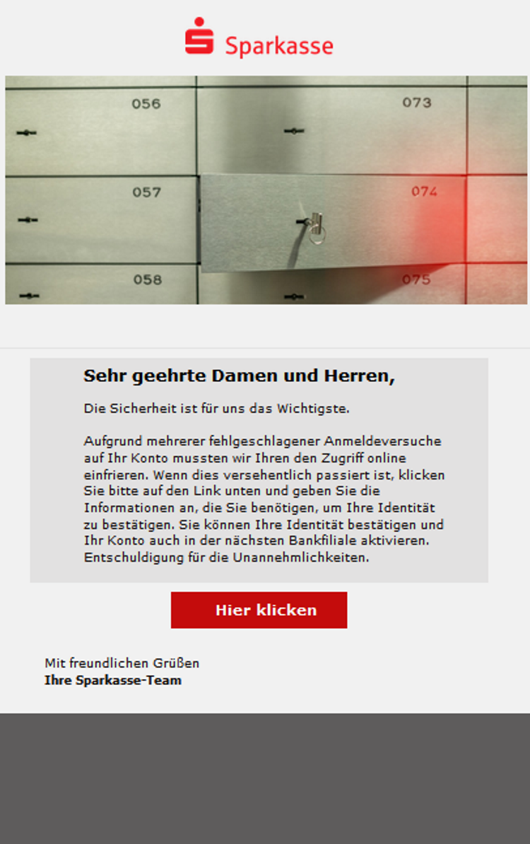 Diese Phishing - E-Mail ist zurzeit im Umlauf. Vorsicht!