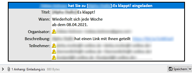 Beispiel einer Phishing- E-Mail mit Termineinladung Beispiel einer Phishing- E-Mail mit Termineinladung
