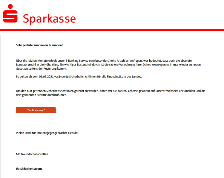 Bild einer Phishing- E-Mail Bild einer Phishing- E-Mail