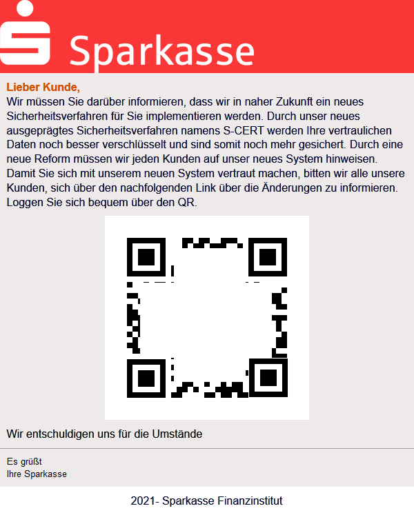 Phishing - E-Mail mit QR-Code Phishing - E-Mail mit QR-Code