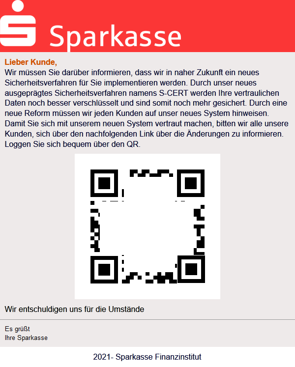 Phishing - E-Mail mit QR-Code